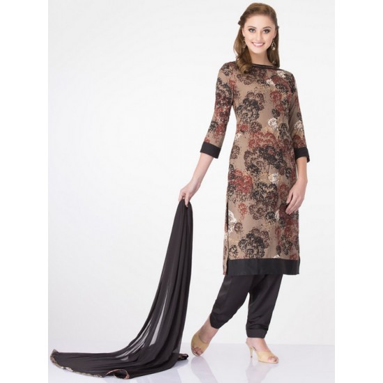 Black Maroon Floral Printed Dress Readymade Suit