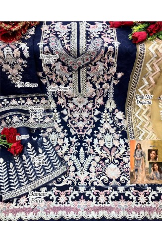 Navy Blue Maria b Style Pakistani Suit Embroidered Fancy Dress