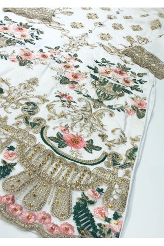 BRILLIANT WHITE PAKISTANI DESIGNER LINEN SALWAR SUIT