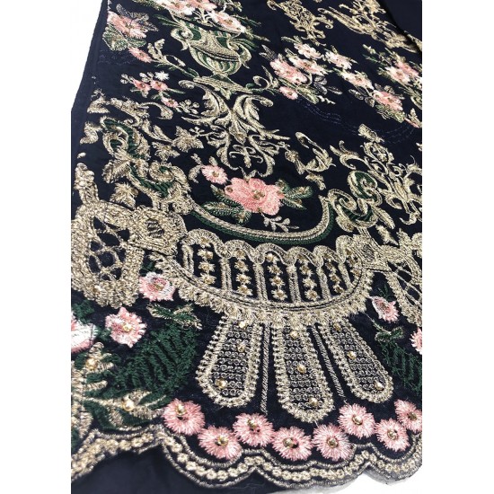 BLUE PAKISTANI DESIGNER LINED EMBROIDERED SALWAR SUIT