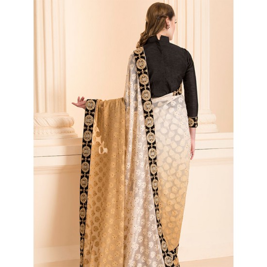 GOLD BEIGE OMBRE SAREE WITH STITCHED BLACK BLOUSE