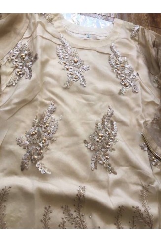 LUXURY BEIGE GOLD PEARL EID DESIGNER READY MADE SUIT 