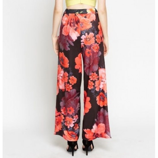 Black Floral Wide Leg Trousers