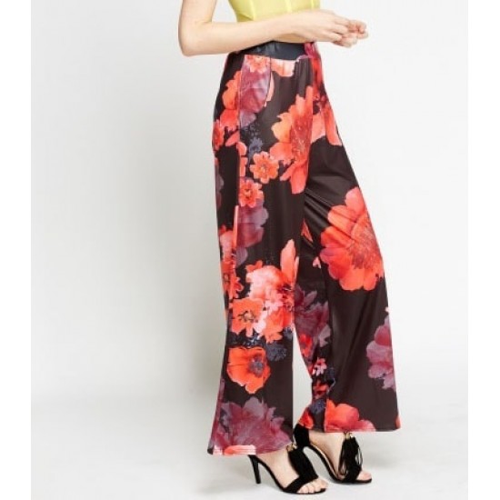 Black Floral Wide Leg Trousers