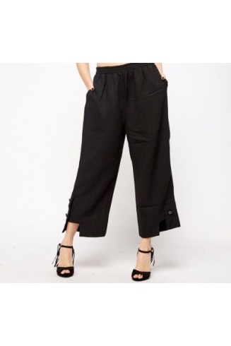 Black Detailed Hem Wide Leg Trouser