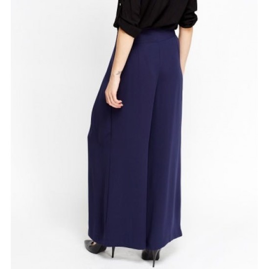 High Waisted Flared Navy Trouser