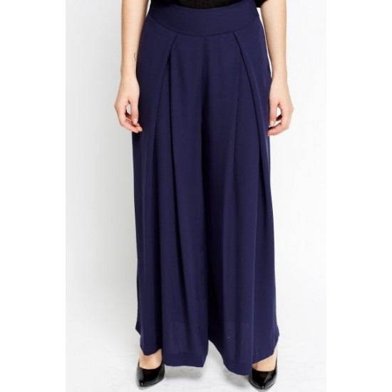 High Waisted Flared Navy Trouser