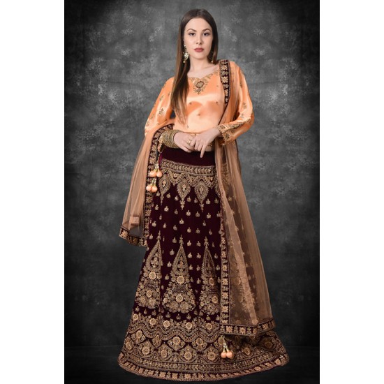 Peach & Wine Embellished Readymade Wedding Lehenga