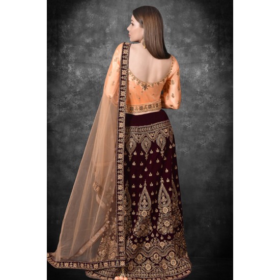 Peach & Wine Embellished Readymade Wedding Lehenga