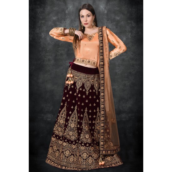 Peach & Wine Embellished Readymade Wedding Lehenga