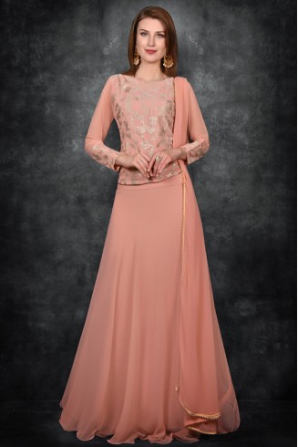 Peachy Pink Indian Designer Lehenga Partywear