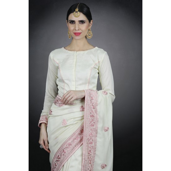 Ivory & Pink Pakistani Designer Wedding Bridal Saree