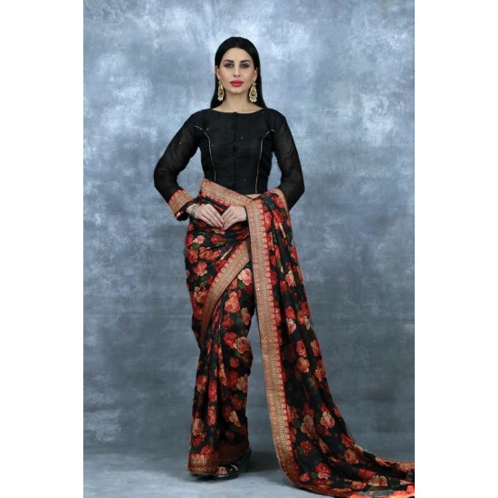 Floral Printed Indian Designer Evening Cocktail Party Saree