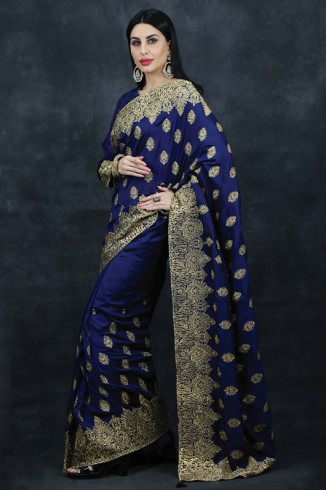 Splendid Royal Blue Indian Designer Evening Saree