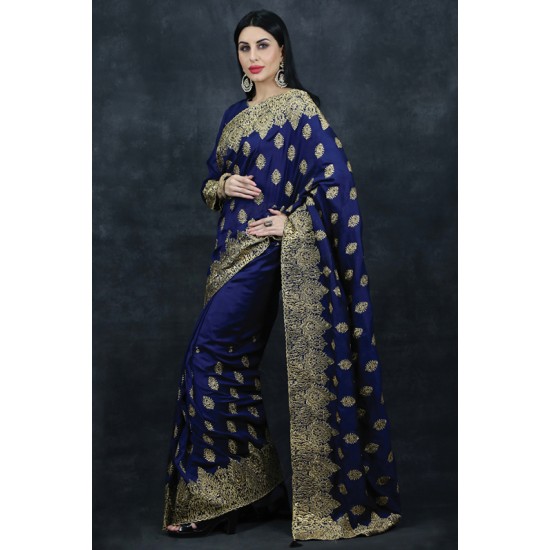 Splendid Royal Blue Indian Designer Evening Saree