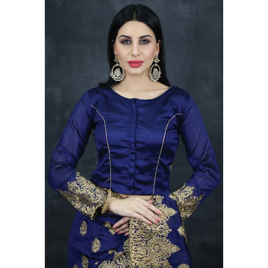 Splendid Royal Blue Indian Designer Evening Saree