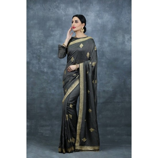 Grey Indian Saree Latest Embroidered Party Sari