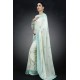 Ivory & Ferozi Embroidered Saree Indian Occasional Sari