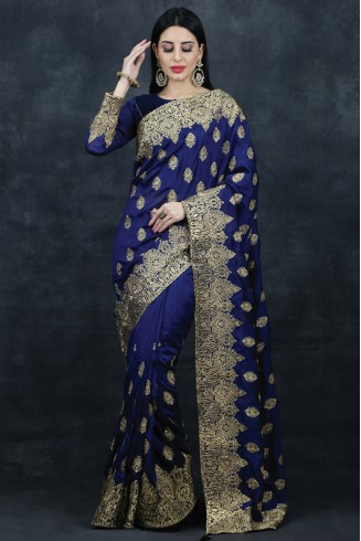 Splendid Royal Blue Indian Designer Evening Saree