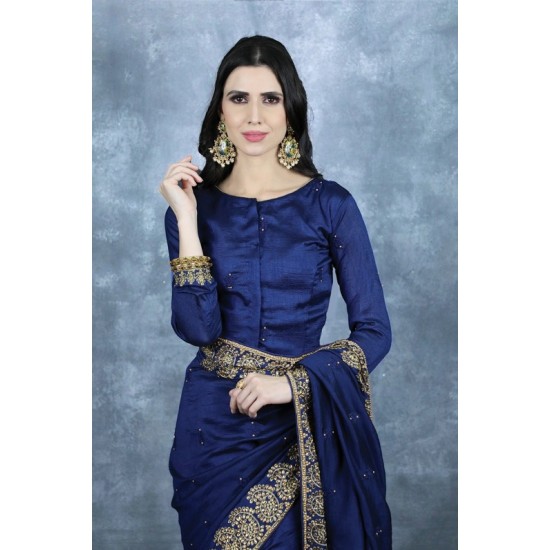Navy Blue Designer Party Wear Saree Asian Ethnic Wedding Saree