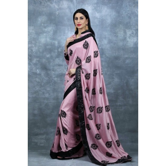 Rose Pink & Black Ethnic Saree Indian Wedding Party Sari