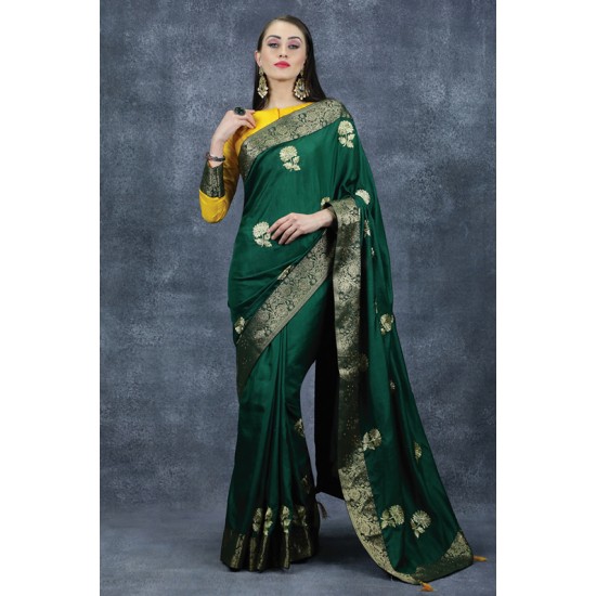 Green & Yellow Wedding Saree Indian Designer Occasional Sari
