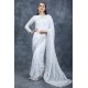 Sophisticated White Sequin Ready Made Saree Stitched Stylish Blouse 