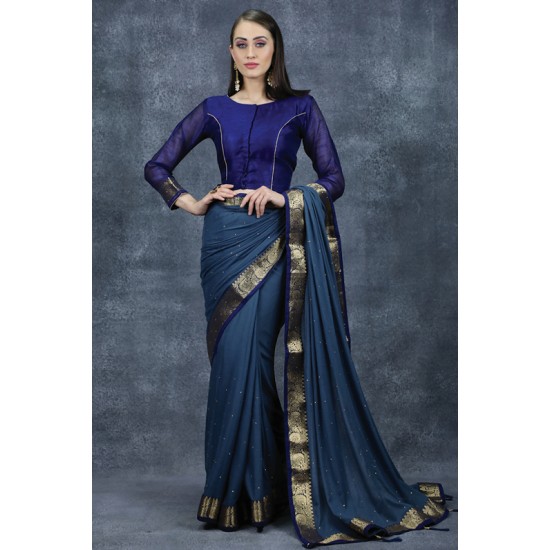 Teal Blue South Indian Saree Desi Festive Wear Online