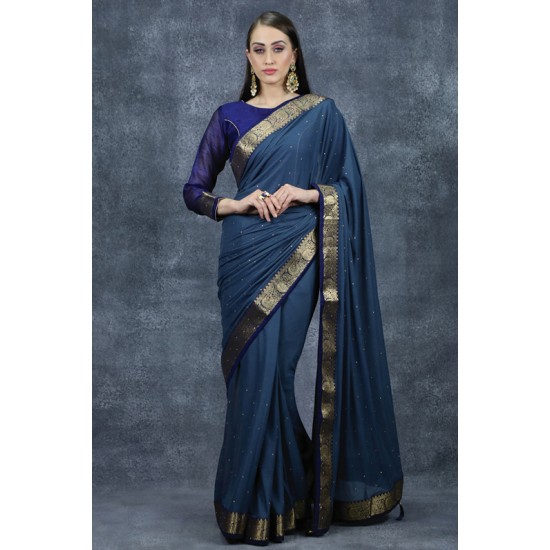 Teal Blue South Indian Saree Desi Festive Wear Online