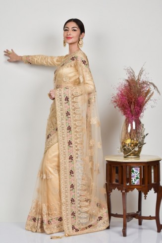 Beige Heavy Embellished Bridal Saree