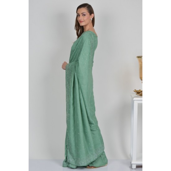 Dark Mint Designer Sequin Party Saree