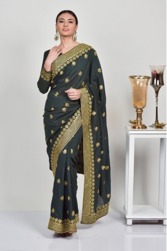 Dark Grey Party Wear Indian Designer Saree