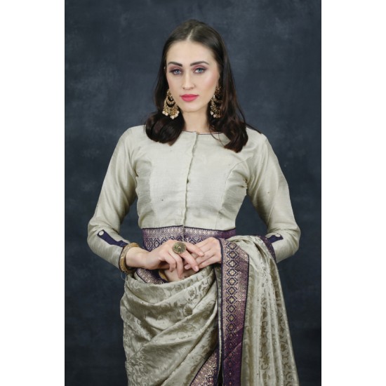 Grey Brocade Style Indian Designer Saree