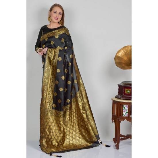 Black Ethnic Authentic Banarasi Silk Readymade Saree