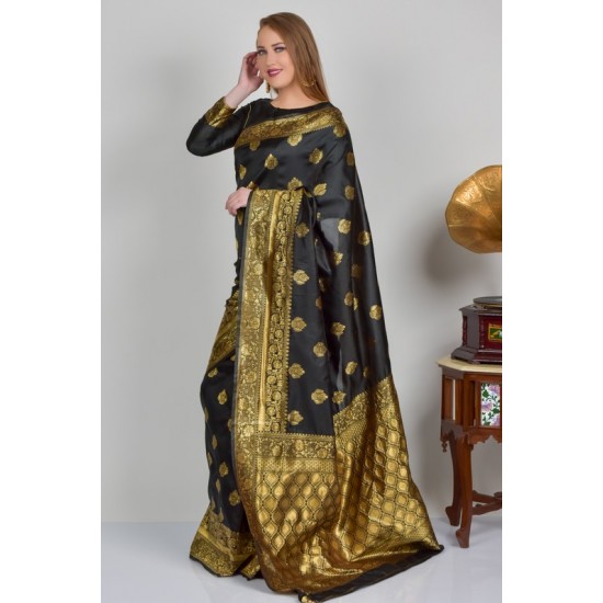 Black Ethnic Authentic Banarasi Silk Readymade Saree
