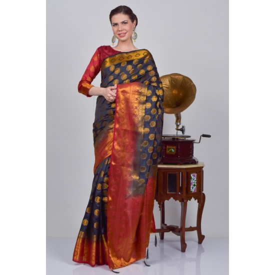 Black & Maroon Traditional Banarasi Indian Wedding Saree