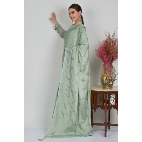 Light Mint Embroidered Indian Saree