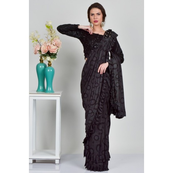 Black Embellishing Lycra Evening Saree