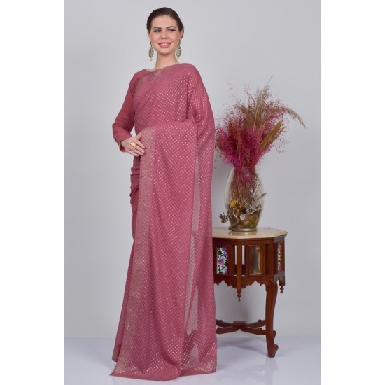 Rose Pink Georgette Indian Party Saree
