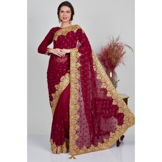 Maroon Indian Wedding Party Saree