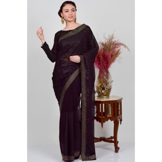 Black Georgette Indian Party Wear Saree