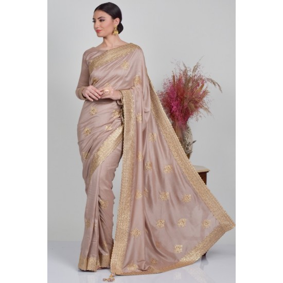 Mauve Embroidered Indian Party Saree