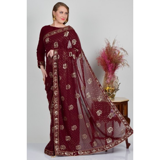 Maroon Trendy Party Wear Saree