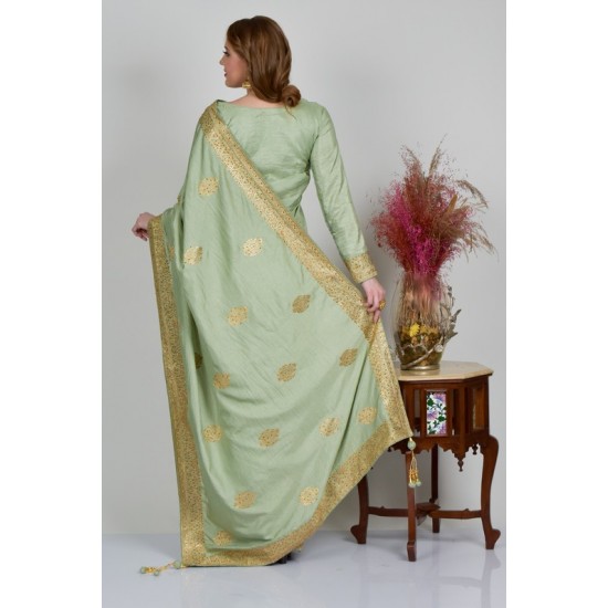 Mint Embroidered Ethnic Saree