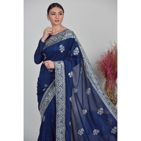 Navy Blue Luxury Vachitra Embroidered Saree
