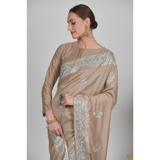 Light Brown Indian Embellished Saree
