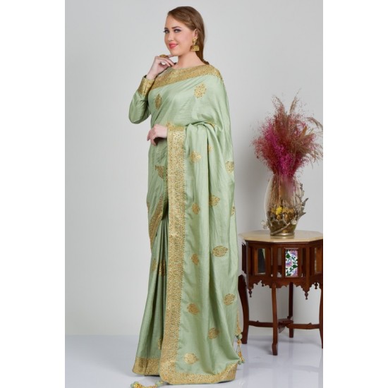 Mint Embroidered Ethnic Saree