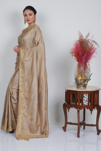 Beige Silk Desi Indian Saree