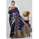 Navy Blue Brocade Indian Party Wear Saree