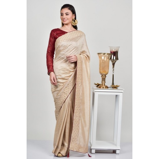 Classic Ivory & Maroon Designer Ethnic Saree